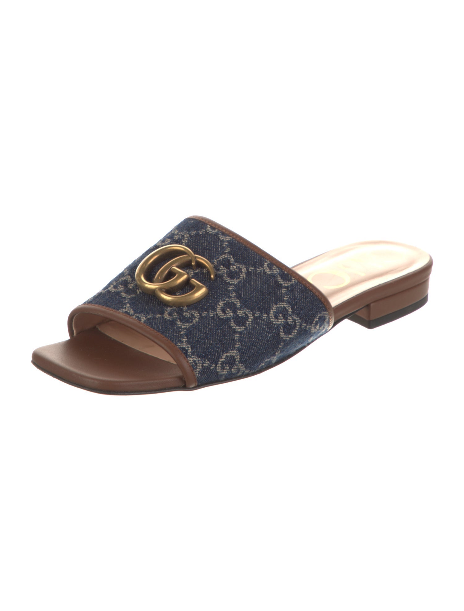 Gucci Double G Logo Denim Slides